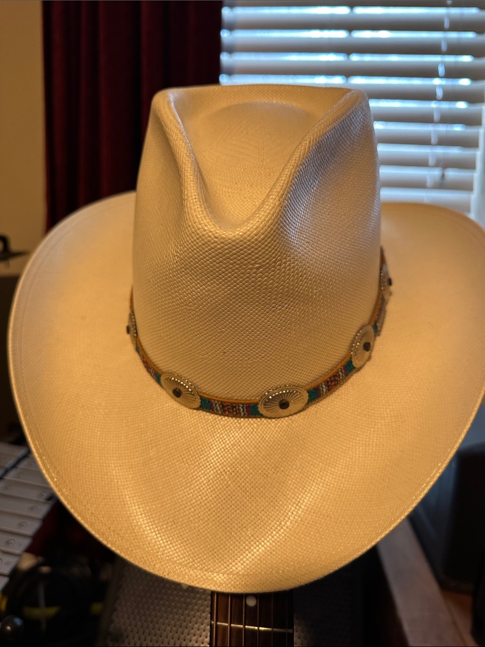 Stetson Cream Straw Cowboy Hat with Beaded Concho Band